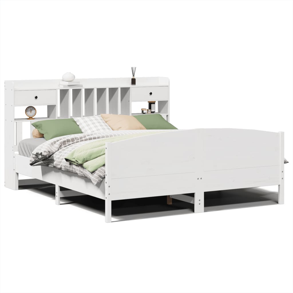 vidaXL Bookcase Bed without Mattress White 180x200 cm Super King Solid Wood Pine