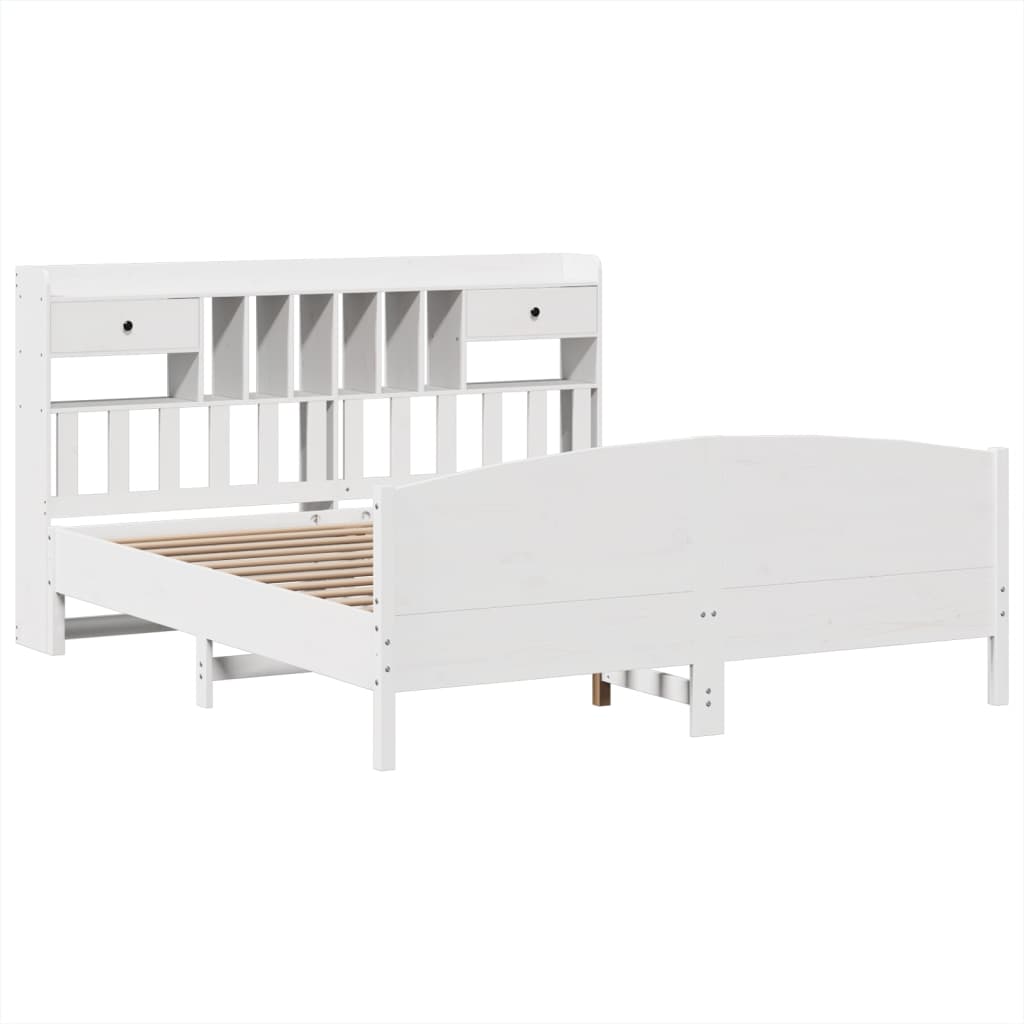 vidaXL Bookcase Bed without Mattress White 180x200 cm Super King Solid Wood Pine