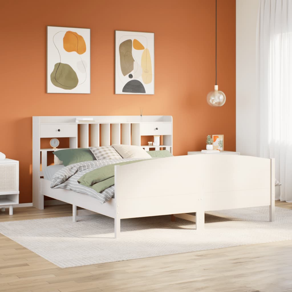 vidaXL Bookcase Bed without Mattress White 180x200 cm Super King Solid Wood Pine