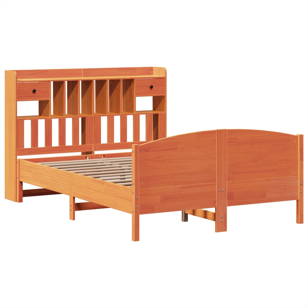 vidaXL Bookcase Bed without Mattress Wax Brown 160x200cm Solid Wood Pine