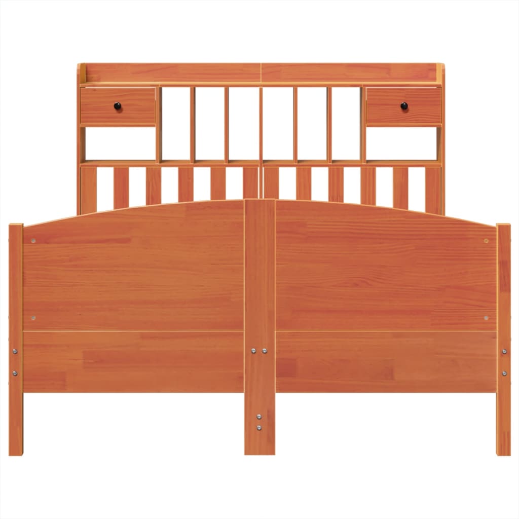 vidaXL Bookcase Bed without Mattress Wax Brown 160x200cm Solid Wood Pine