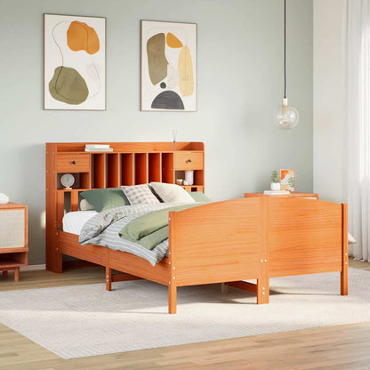 vidaXL Bookcase Bed without Mattress Wax Brown 160x200cm Solid Wood Pine