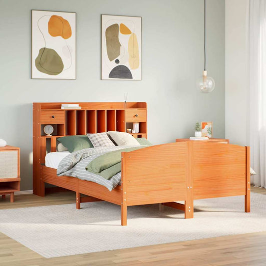 vidaXL Bookcase Bed without Mattress Wax Brown 160x200cm Solid Wood Pine