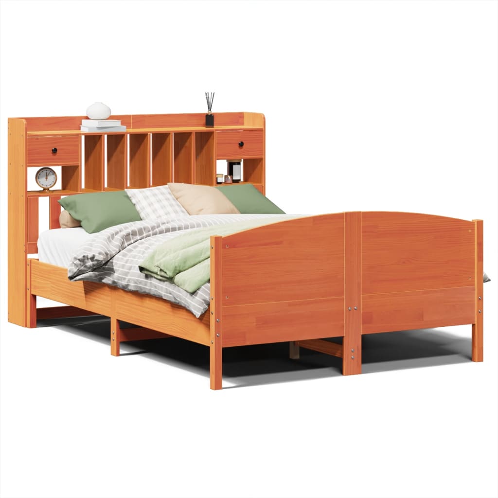 vidaXL Bookcase Bed without Mattress Wax Brown 150x200 cm King Size Solid Wood Pine