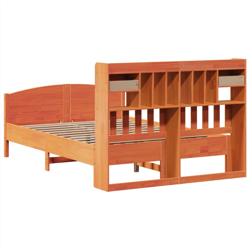 vidaXL Bookcase Bed without Mattress Wax Brown 150x200 cm King Size Solid Wood Pine