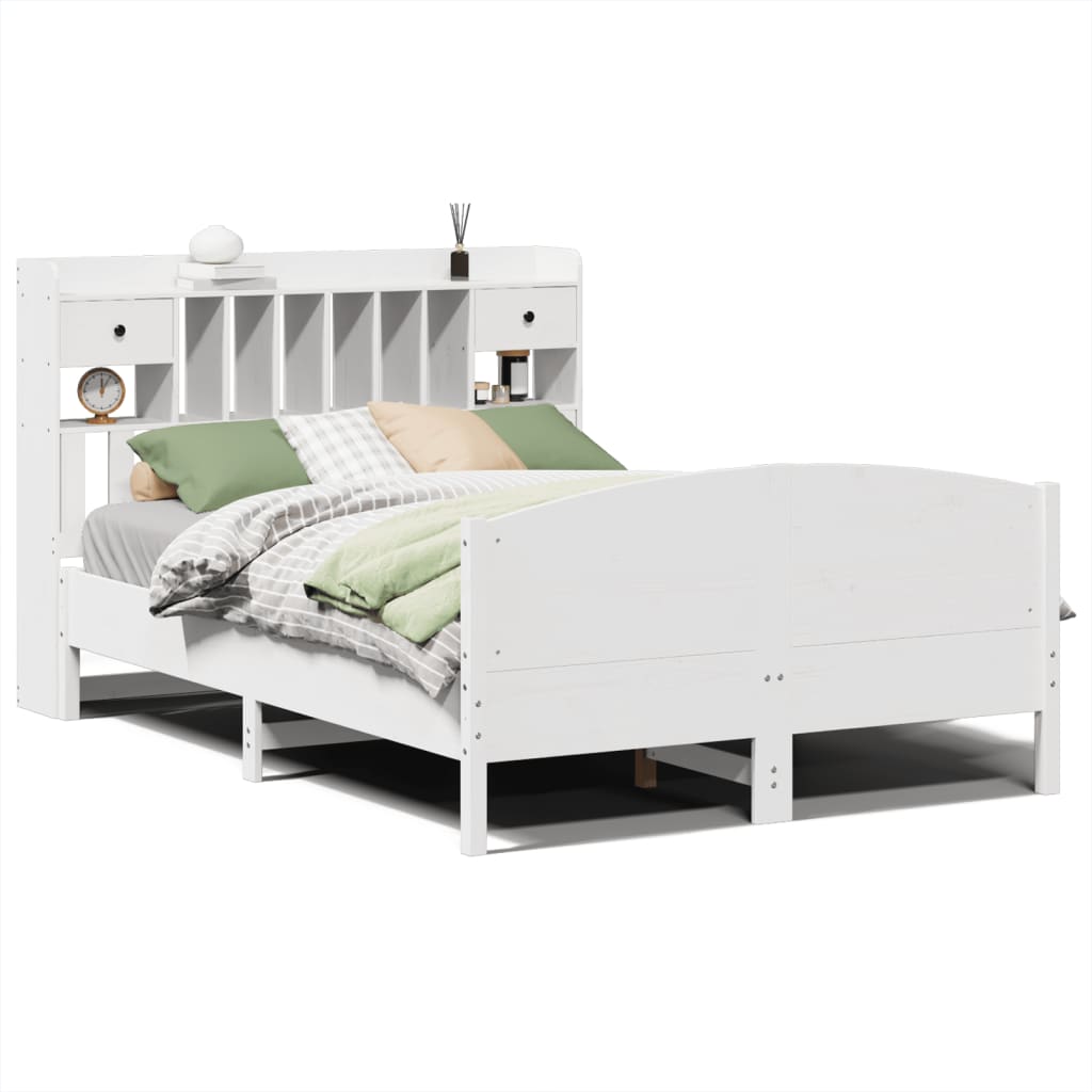 vidaXL Bookcase Bed without Mattress White 140x200cm Solid Wood Pine