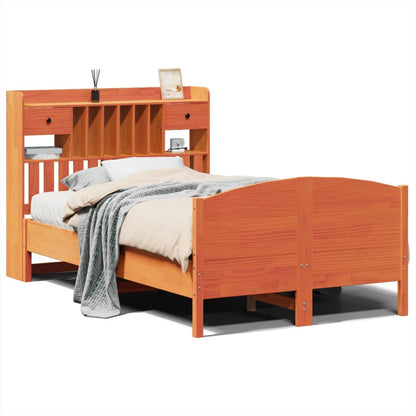 vidaXL Bookcase Bed without Mattress Wax Brown 135x190 cm Double Solid Wood Pine