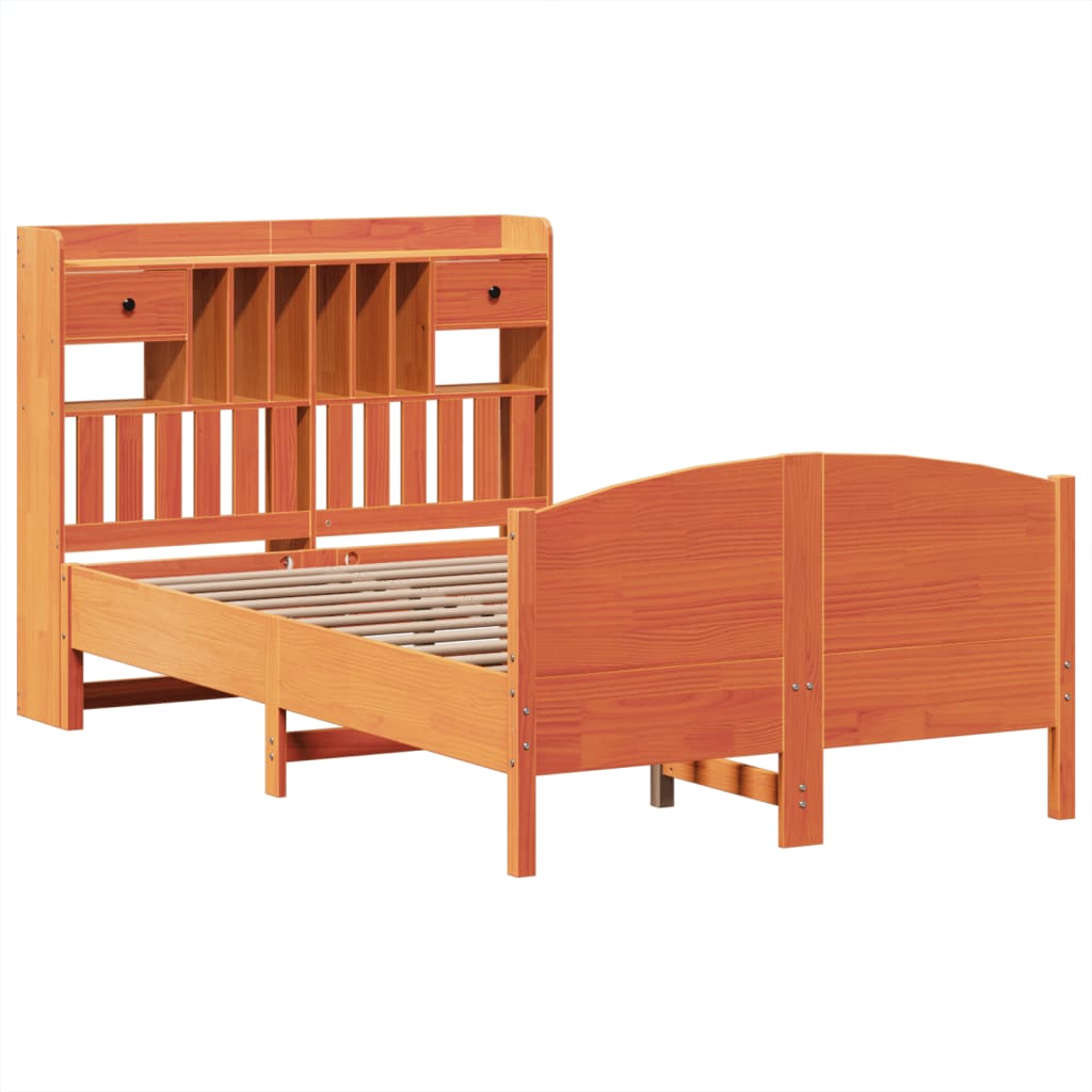 vidaXL Bookcase Bed without Mattress Wax Brown 135x190 cm Double Solid Wood Pine