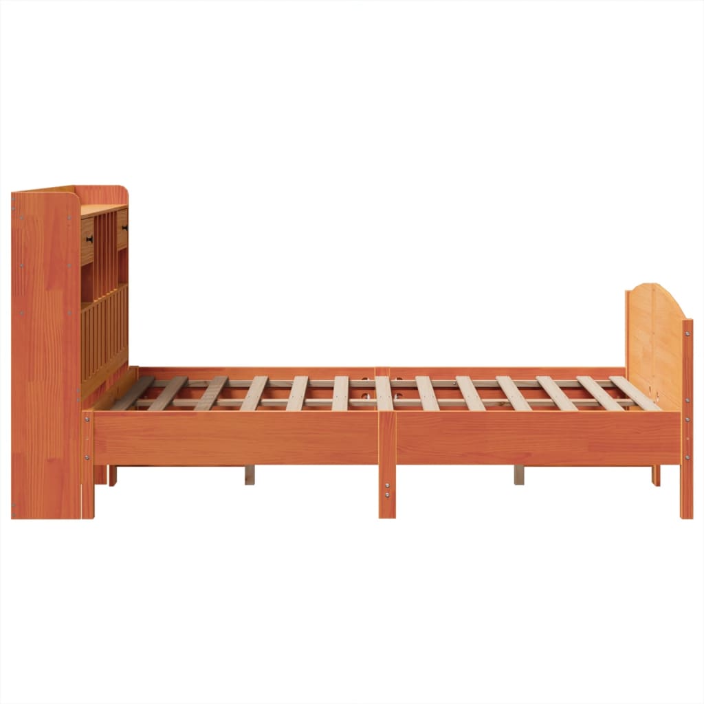 vidaXL Bookcase Bed without Mattress Wax Brown 135x190 cm Double Solid Wood Pine