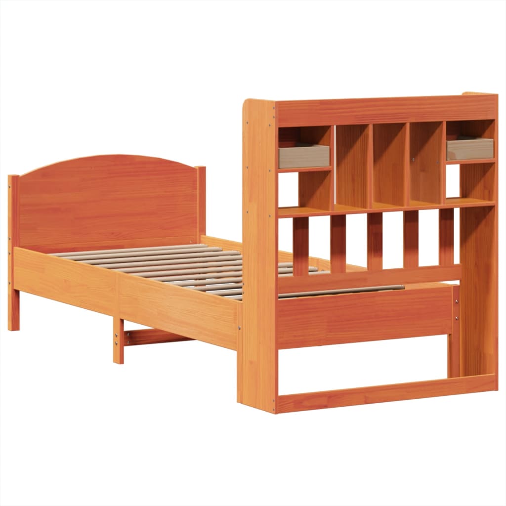 vidaXL Bookcase Bed without Mattress Wax Brown 100x200cm Solid Wood Pine