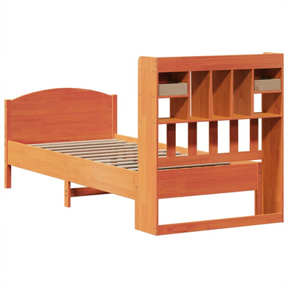 vidaXL Bookcase Bed without Mattress Wax Brown 100x200cm Solid Wood Pine