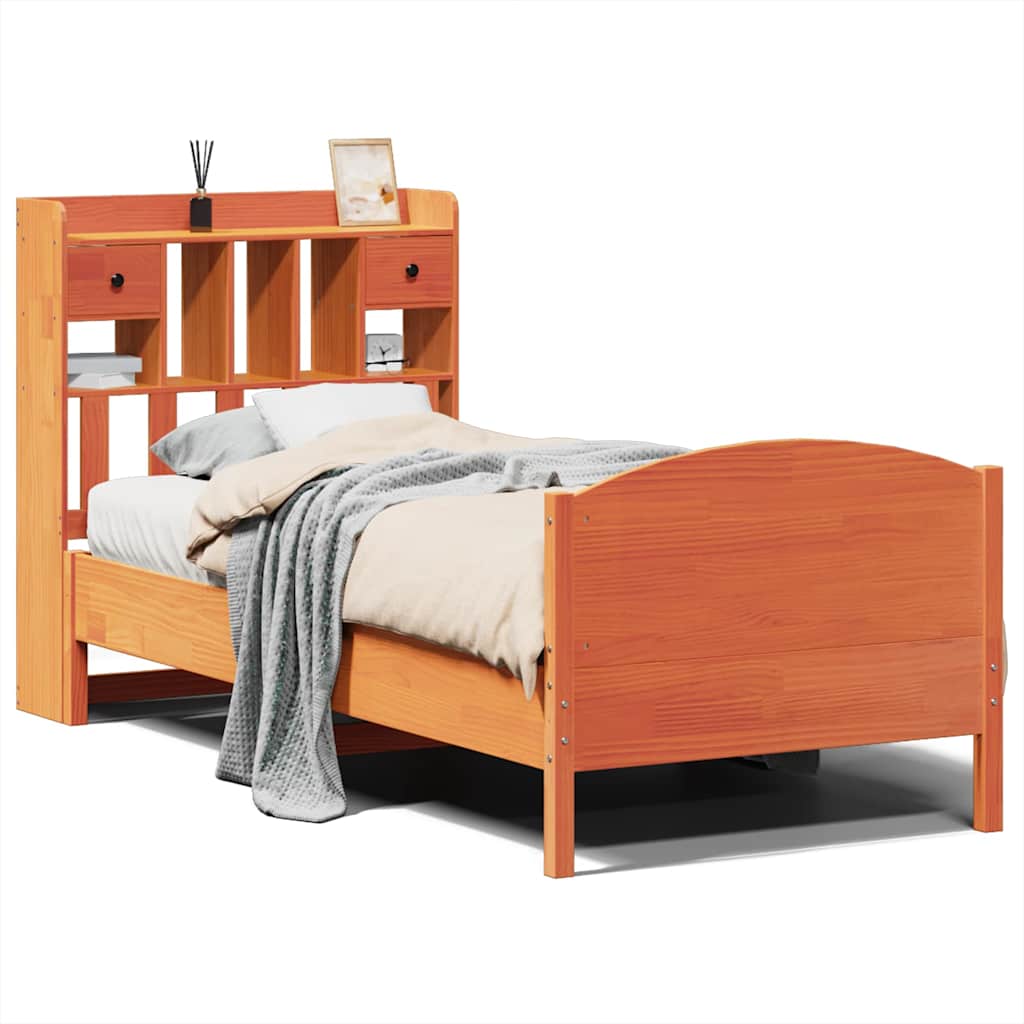 vidaXL Bookcase Bed without Mattress Wax Brown 75x190 cm Small Single Solid Wood Pine