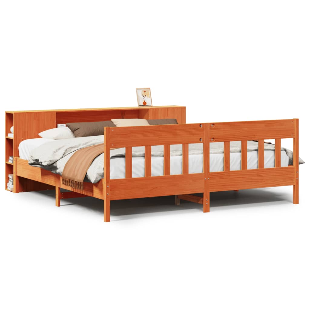 vidaXL Bookcase Bed without Mattress Wax Brown 200x200cm Solid Wood Pine