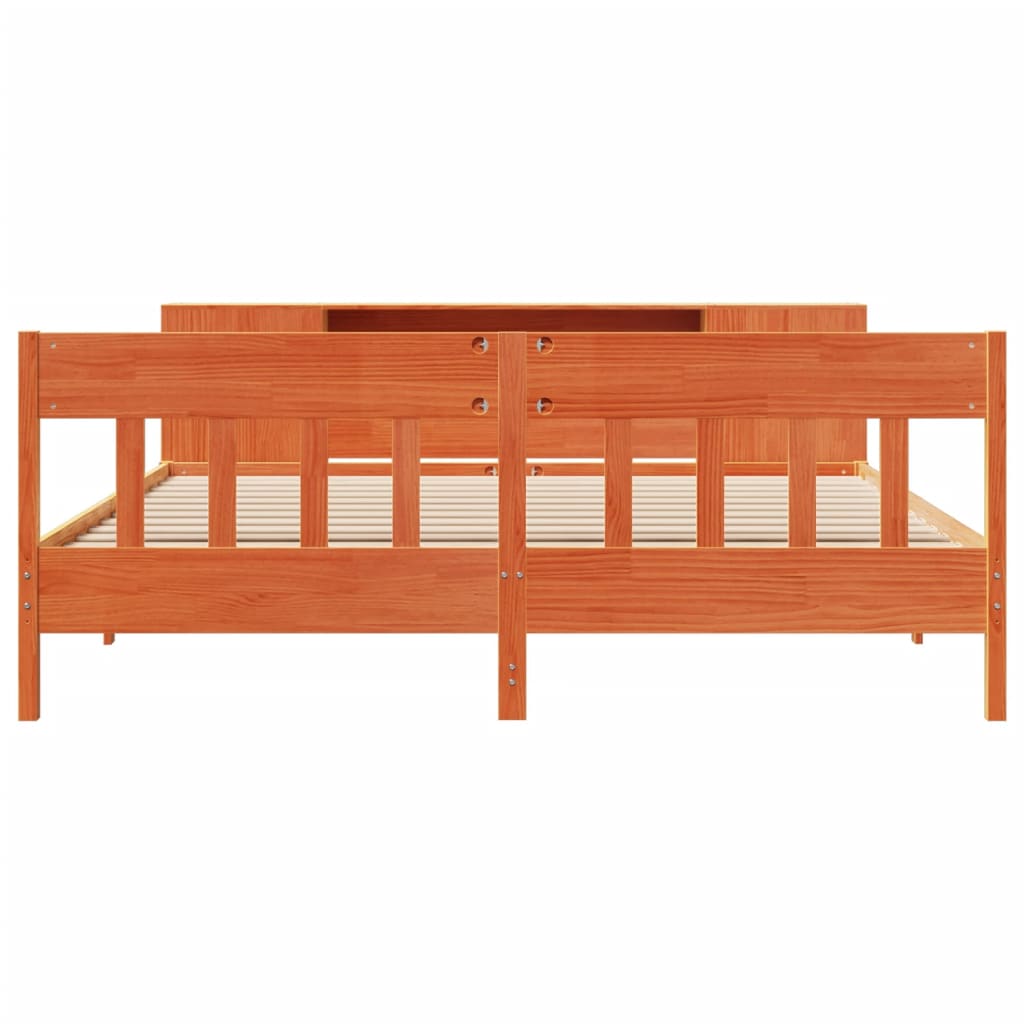 vidaXL Bookcase Bed without Mattress Wax Brown 200x200cm Solid Wood Pine