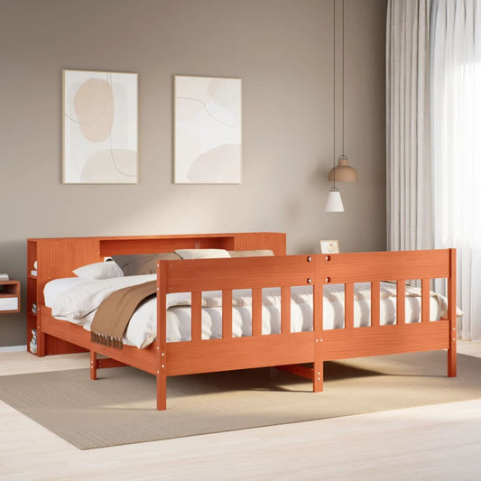 vidaXL Bookcase Bed without Mattress Wax Brown 200x200cm Solid Wood Pine