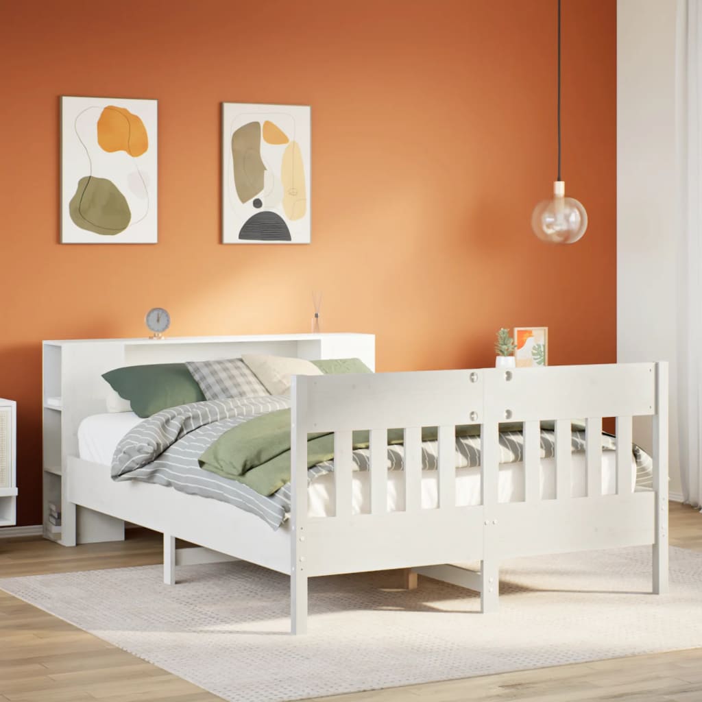 vidaXL Bookcase Bed without Mattress White 150x200 cm King Size Solid Wood Pine