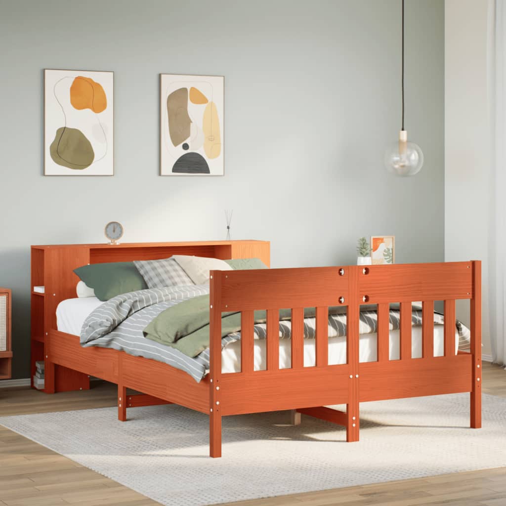 vidaXL Bookcase Bed without Mattress Wax Brown 150x200 cm King Size Solid Wood Pine