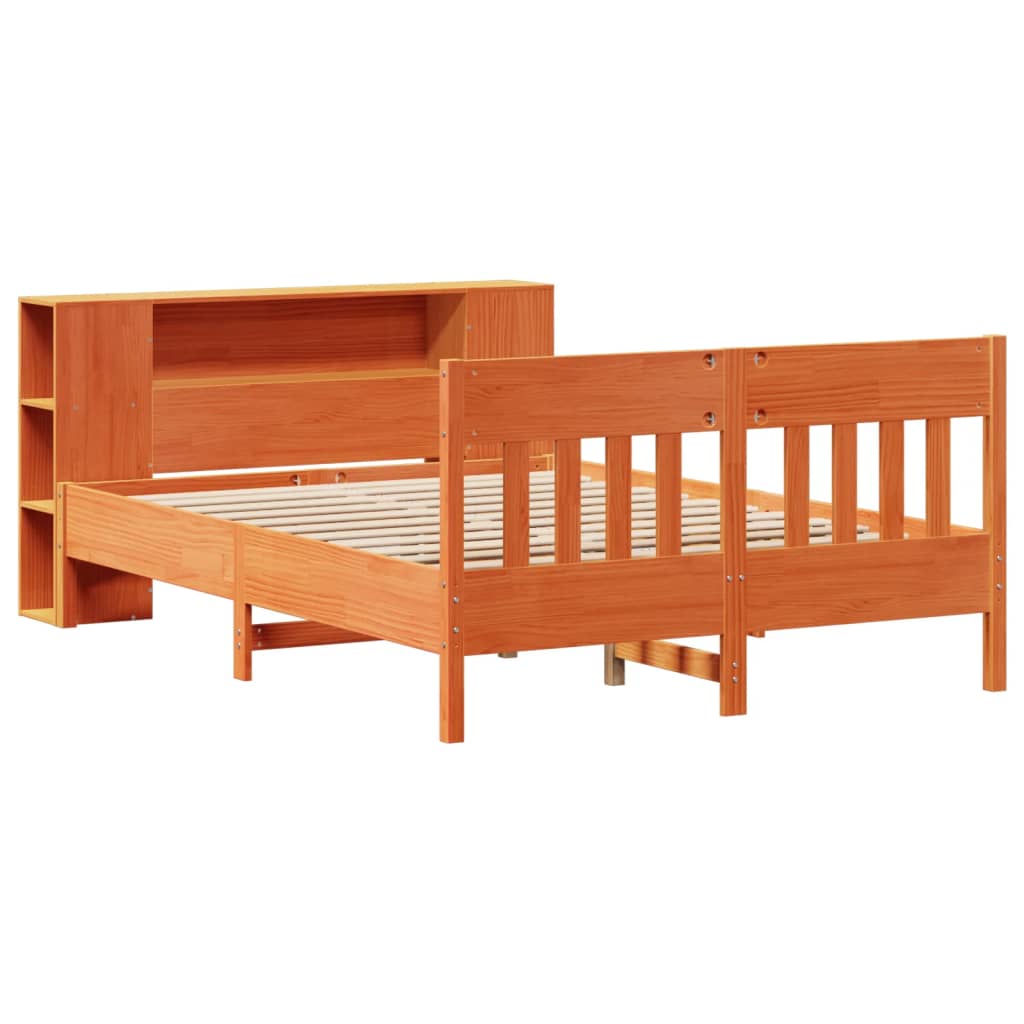 vidaXL Bookcase Bed without Mattress Wax Brown 140x200cm Solid Wood Pine