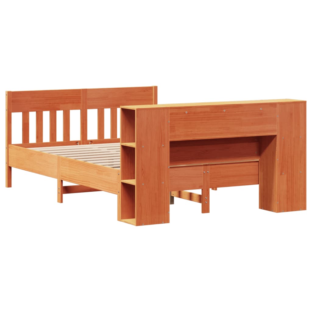 vidaXL Bookcase Bed without Mattress Wax Brown 140x200cm Solid Wood Pine