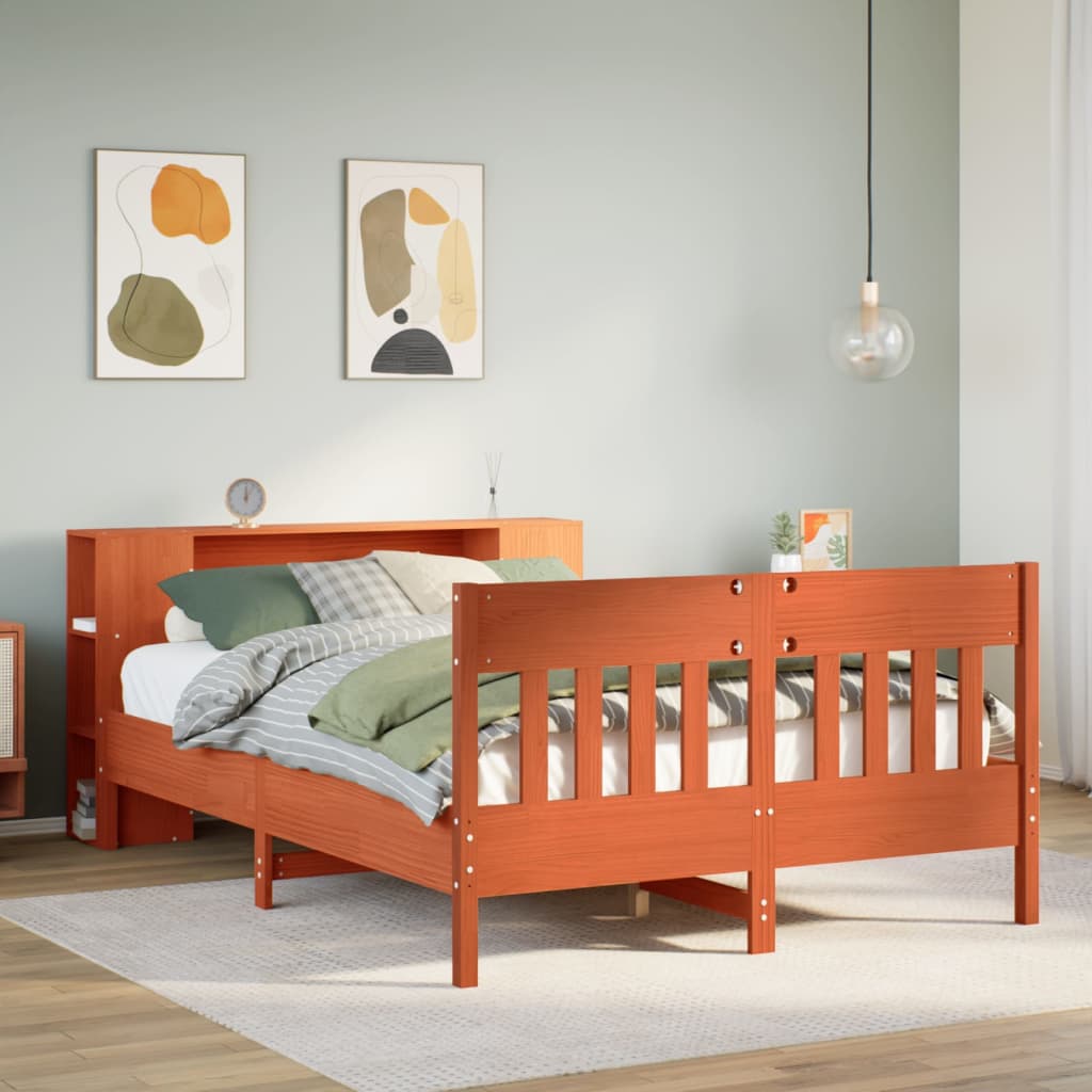 vidaXL Bookcase Bed without Mattress Wax Brown 140x200cm Solid Wood Pine
