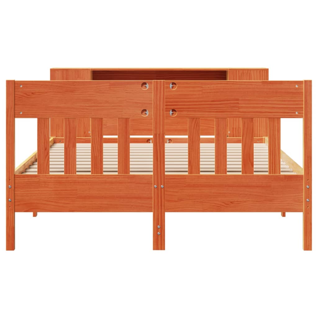 vidaXL Bookcase Bed without Mattress Wax Brown 140x190cm Solid Wood Pine