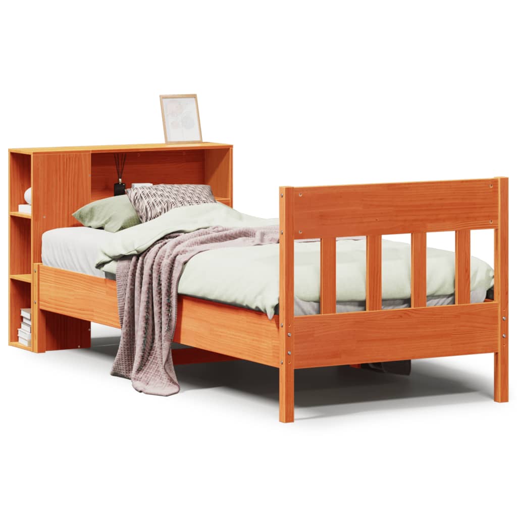 vidaXL Bookcase Bed without Mattress Wax Brown 100x200cm Solid Wood Pine