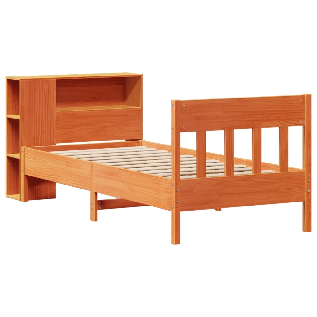 vidaXL Bookcase Bed without Mattress Wax Brown 100x200cm Solid Wood Pine