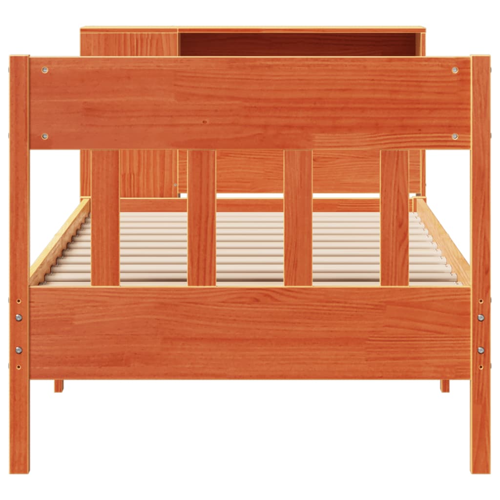vidaXL Bookcase Bed without Mattress Wax Brown 100x200cm Solid Wood Pine