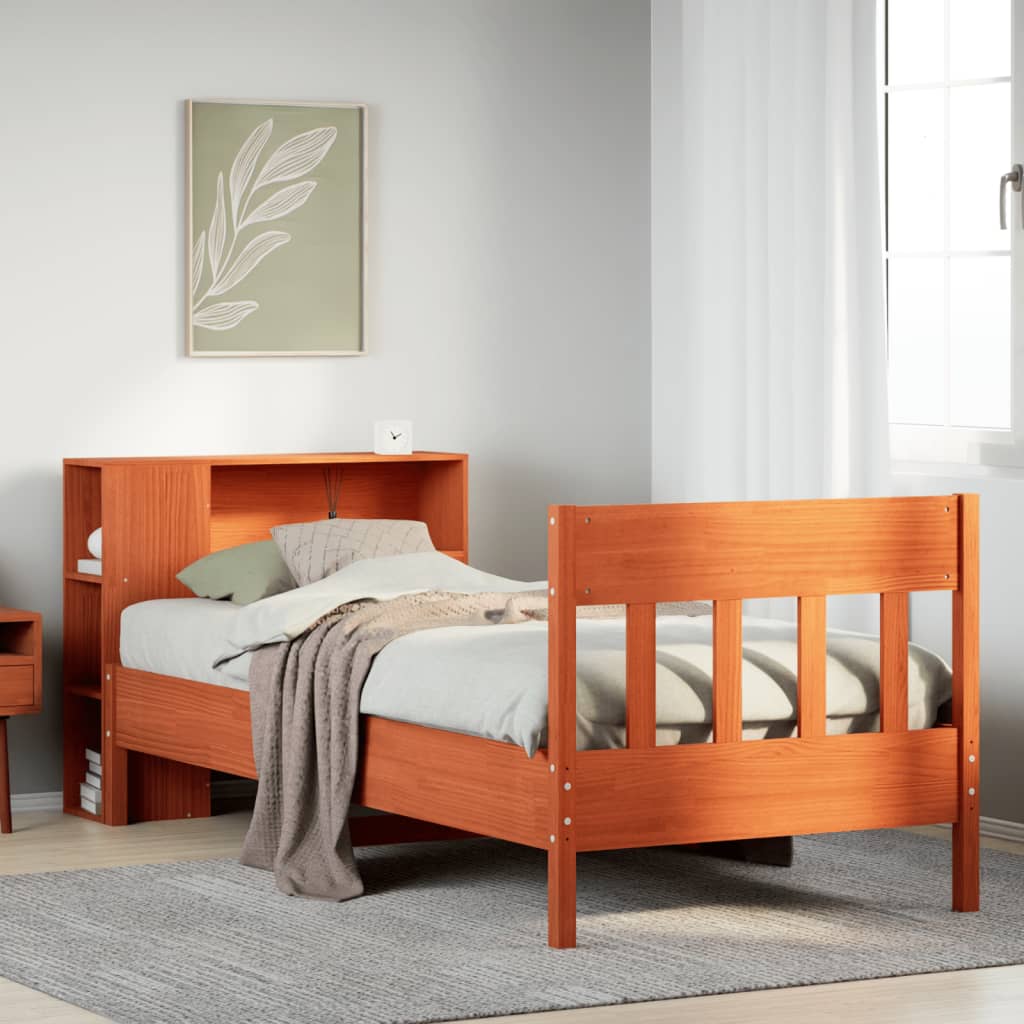vidaXL Bookcase Bed without Mattress Wax Brown 100x200cm Solid Wood Pine