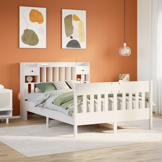 vidaXL Bed Frame without Mattress White 150x200 cm King Size Solid Wood Pine