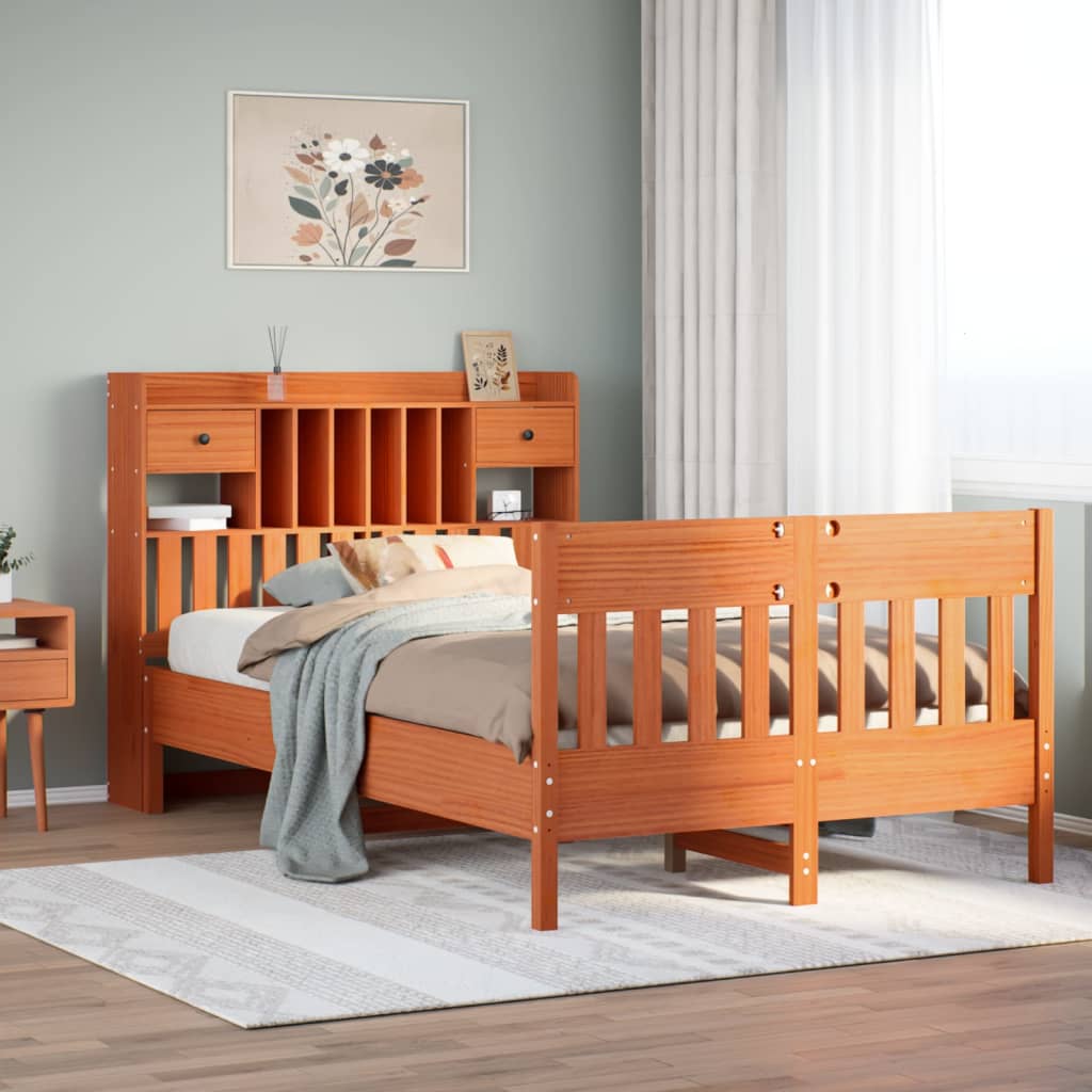 vidaXL Bed Frame without Mattress Wax Brown 135x190 cm Solid Wood Pine
