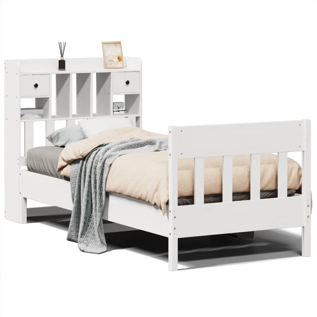 vidaXL Bed Frame without Mattress White 75x190 cm Small Single Solid Wood Pine