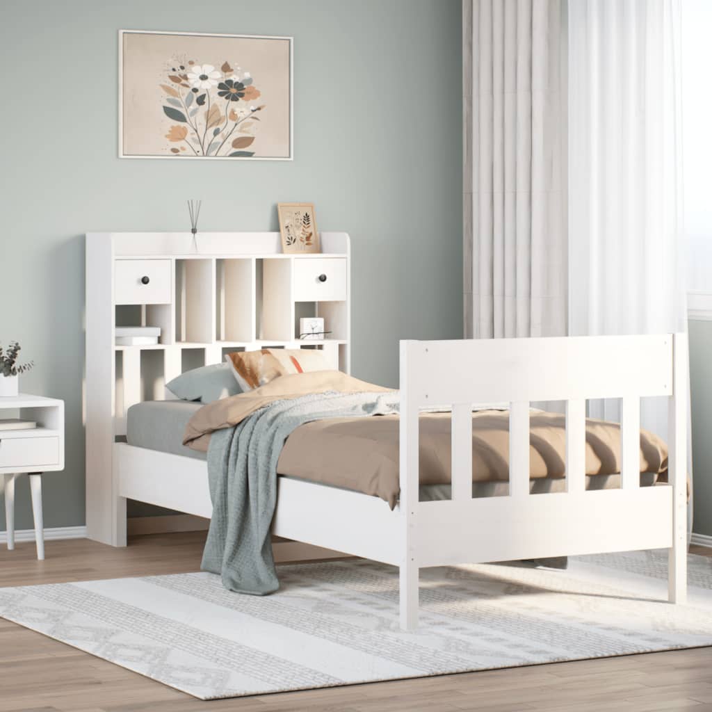 vidaXL Bed Frame without Mattress White 75x190 cm Small Single Solid Wood Pine