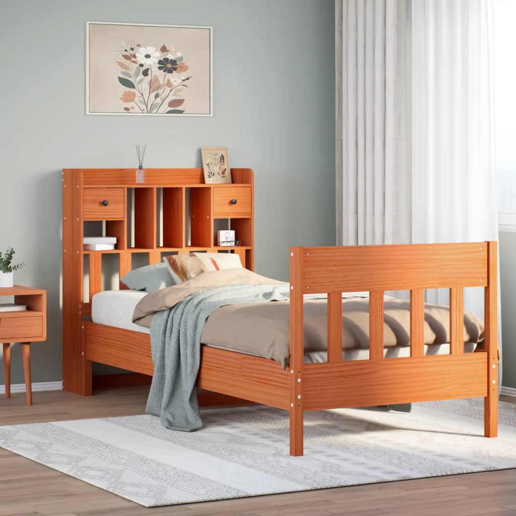 vidaXL Bed Frame without Mattress Wax Brown 75x190 cm Small Single Solid Wood Pine