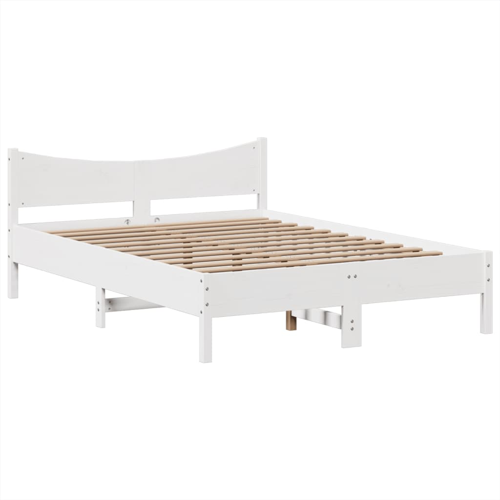 vidaXL Bed Frame without Mattress White 150x200 cm King Size Solid Wood Pine