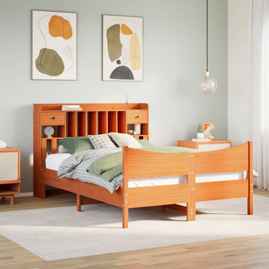 vidaXL Bed Frame without Mattress Wax Brown 150x200 cm King Size Solid Wood Pine