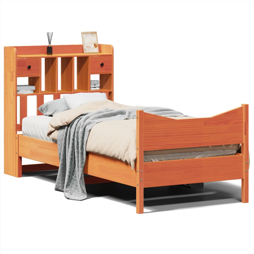 vidaXL Bed Frame without Mattress Wax Brown 75x190 cm Small Single Solid Wood Pine