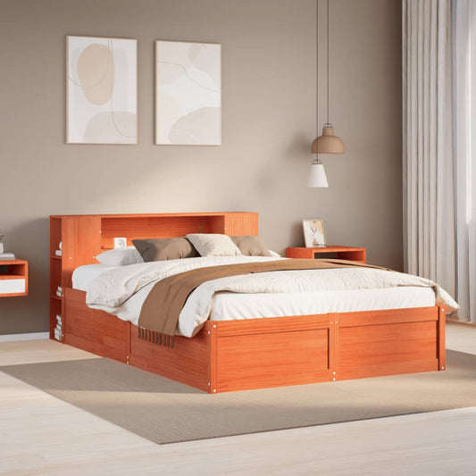 vidaXL Bed Frame without Mattress Wax Brown 140x190 cm Solid Wood Pine