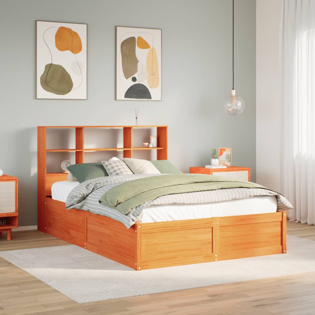 vidaXL Bed Frame without Mattress Wax Brown 140x190 cm Solid Wood Pine