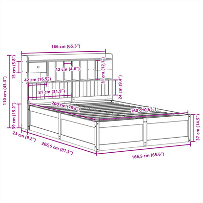 vidaXL Bed Frame without Mattress Wax Brown 160x200 cm Solid Wood Pine