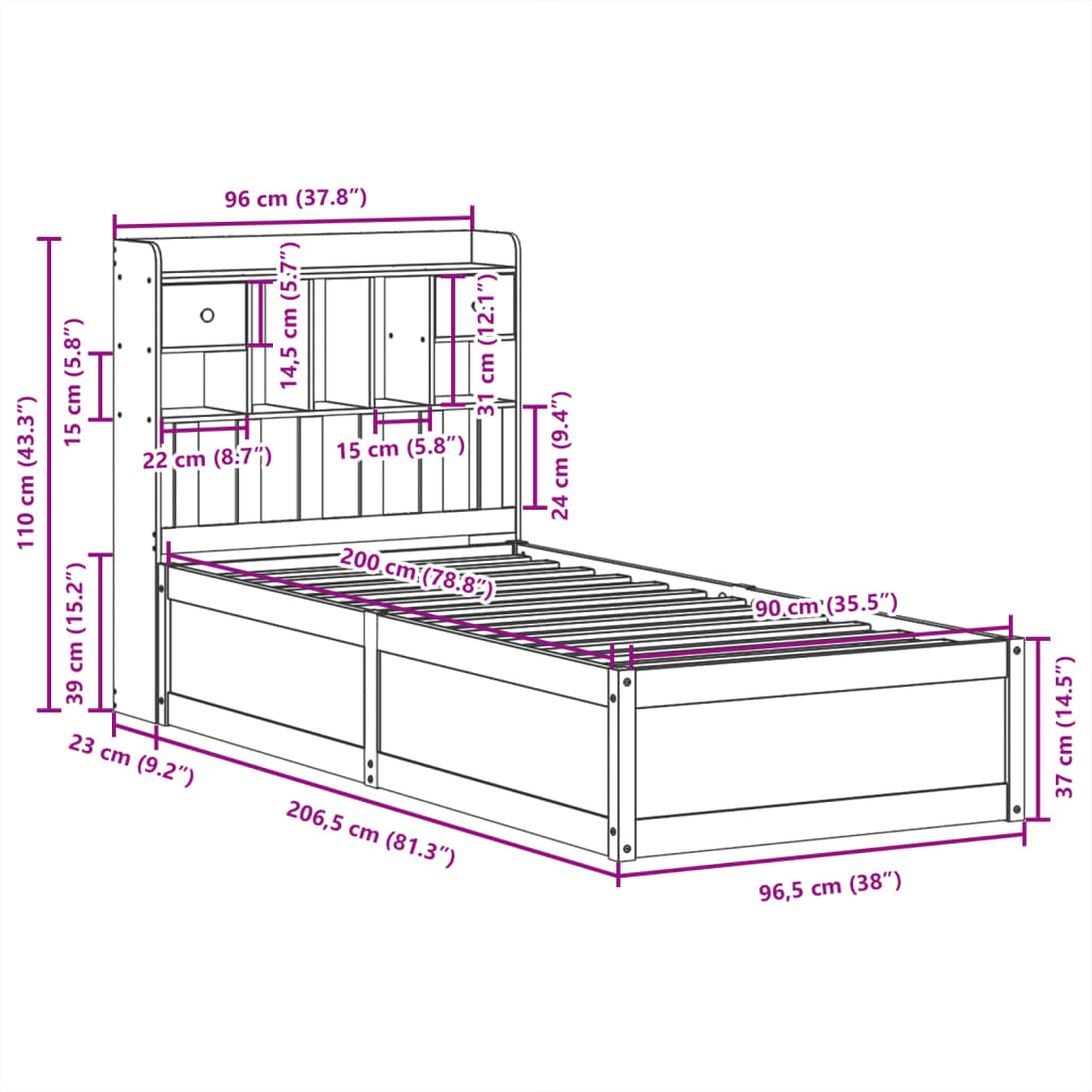 vidaXL Bed Frame without Mattress White 90x200 cm Solid Wood Pine