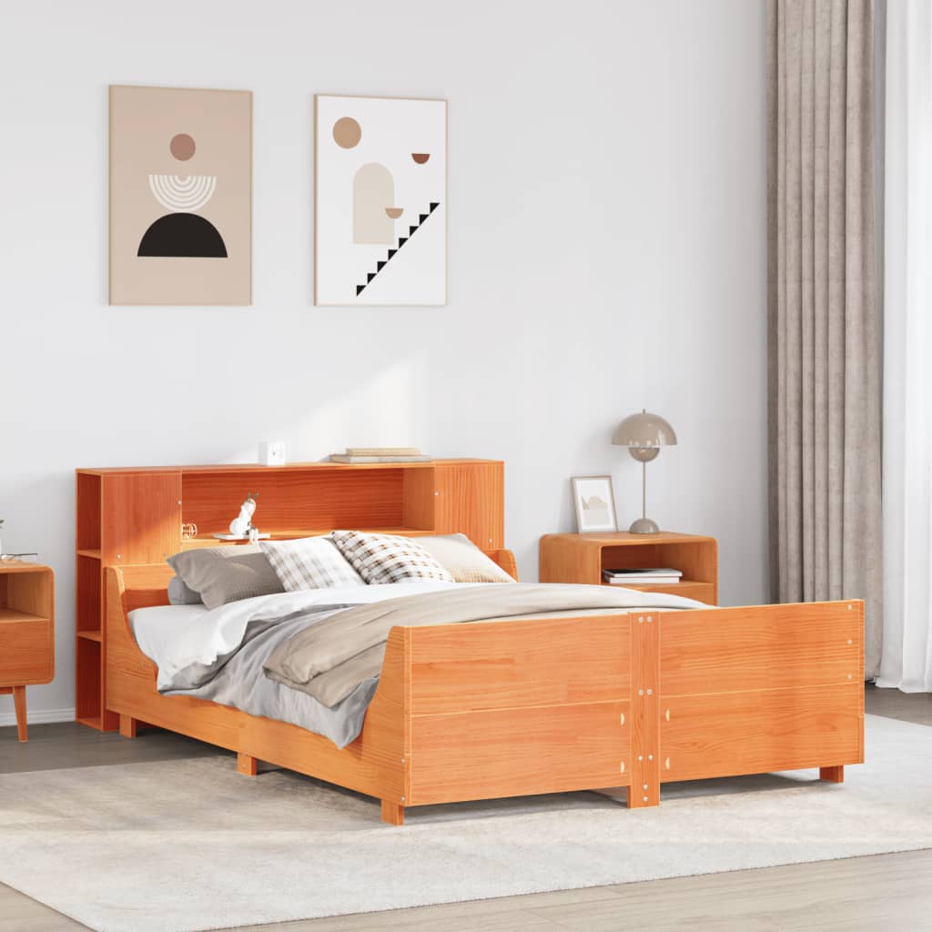 vidaXL Bed Frame without Mattress Wax Brown 150x200 cm King Size Solid Wood Pine