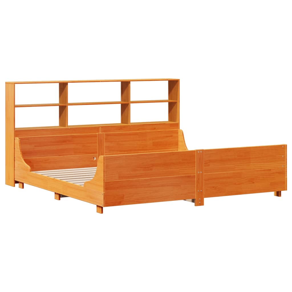vidaXL Bookcase Bed without Mattress Wax Brown 200x200 cm Solid Wood