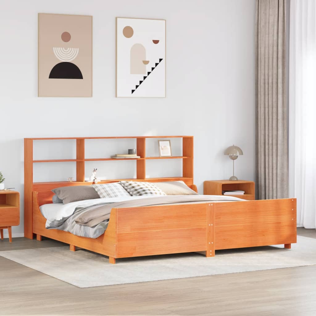 vidaXL Bookcase Bed without Mattress Wax Brown 180x200 cm Super King Solid Wood
