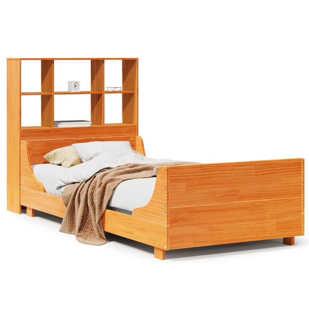 vidaXL Bookcase Bed without Mattress Wax Brown 100x200 cm Solid Wood