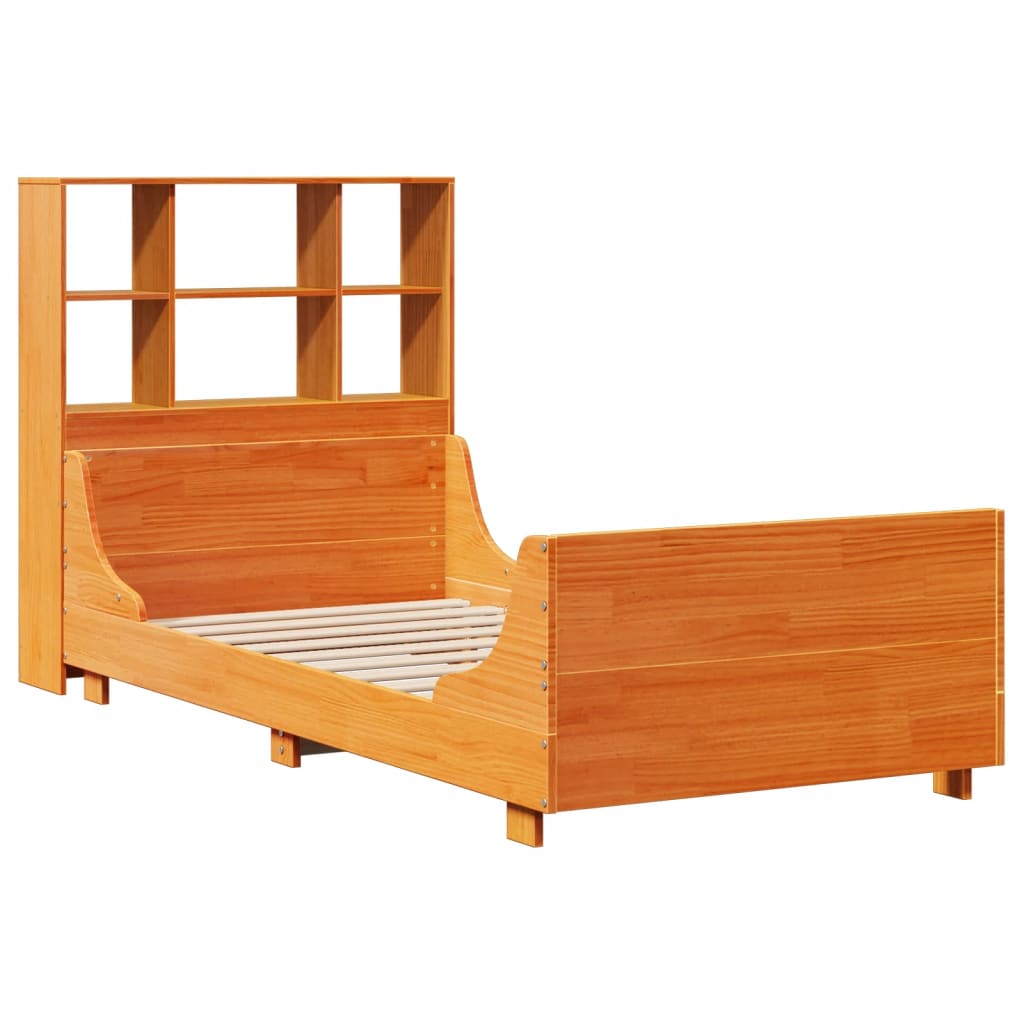 vidaXL Bookcase Bed without Mattress Wax Brown 100x200 cm Solid Wood
