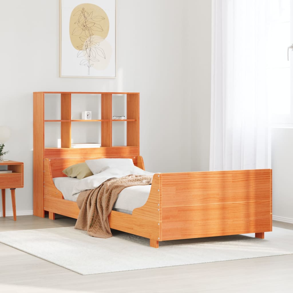 vidaXL Bookcase Bed without Mattress Wax Brown 100x200 cm Solid Wood