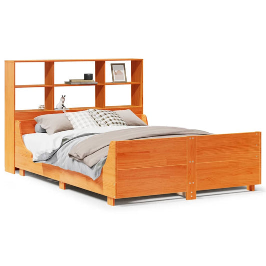 vidaXL Bookcase Bed without Mattress Wax Brown 140x190 cm Solid Wood