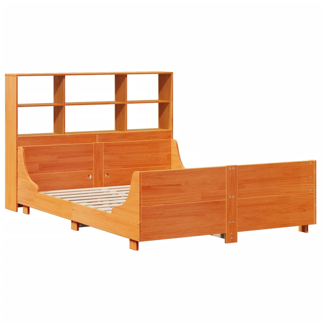 vidaXL Bookcase Bed without Mattress Wax Brown 140x190 cm Solid Wood