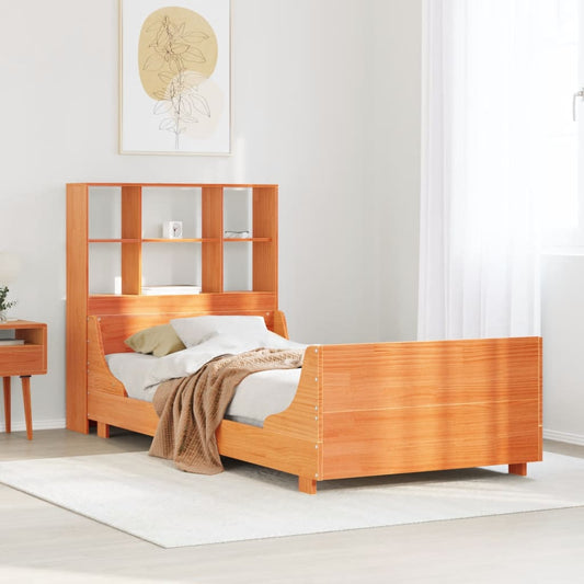 vidaXL Bookcase Bed without Mattress Wax Brown 75x190 cm Small Single Solid Wood